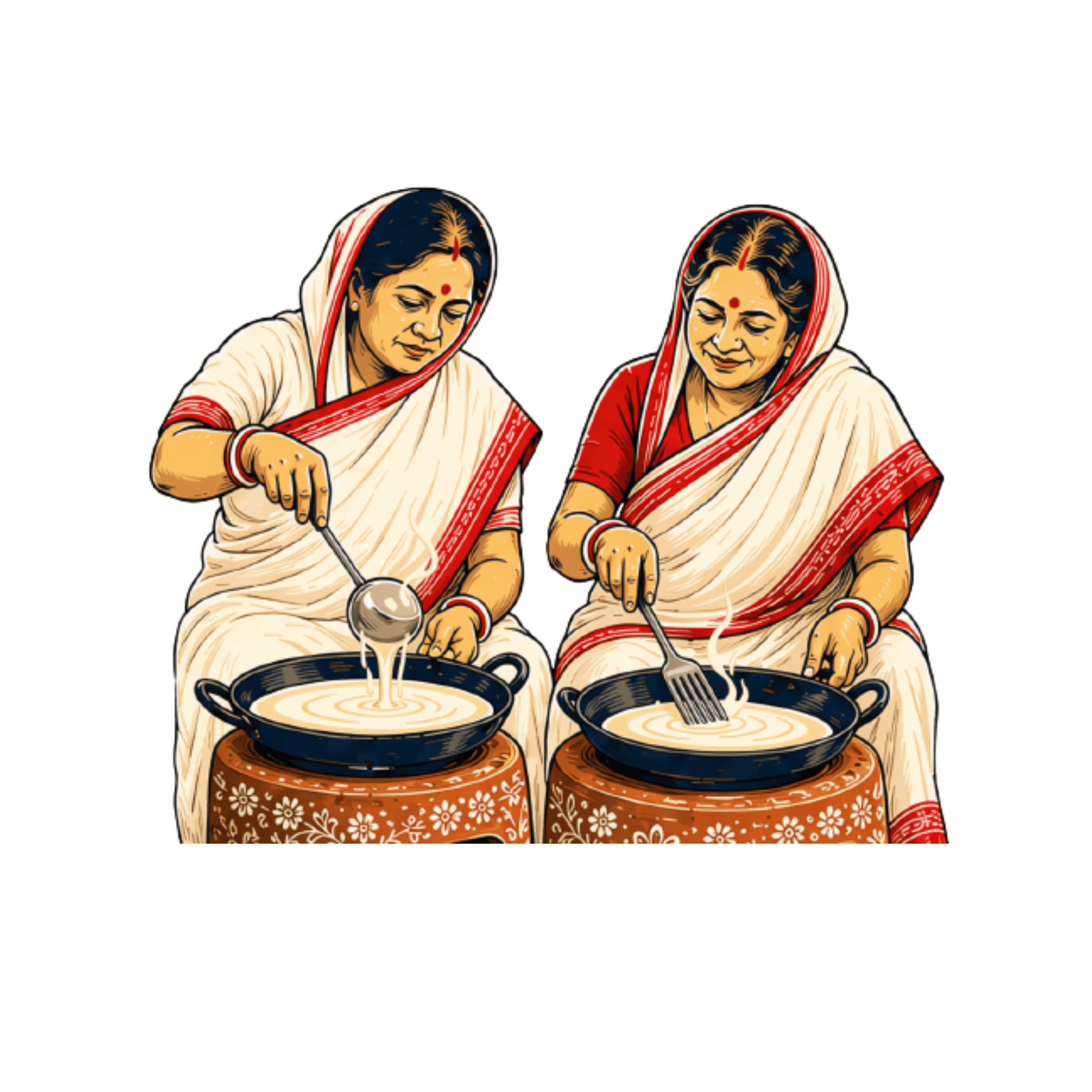 Bengali women preparing traditional food