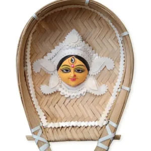 Maa Durga Face Wall Decor / Shola Pith Maa Durga Face in Kulo / Durga Murti Decorative Wall Hanging / Bengali Maa Durga Face in Kulo